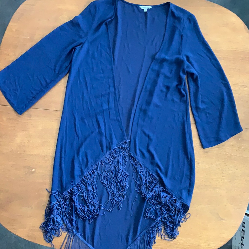 Dark Blue Duster With Fringe From Naked Zebra, Size Small.